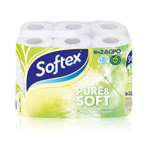 SOFTEX ΡΟΛΟ ΧΑΡΤΙ ΥΓΕΙΑΣ PURE & SOFT 2ΦΥΛΛΟ (62g) (10+2)