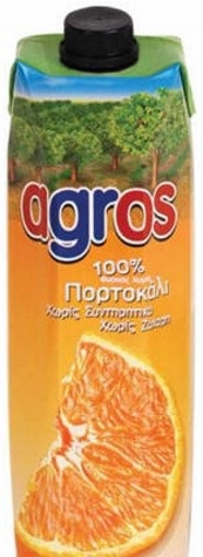 AGROS ΧΥΜΟΣ 1 lit - (ΠΟΡΤΟΚΑΛΙ 100% ΦΥΣΙΚΟΣ ΧΥΜΟΣ)