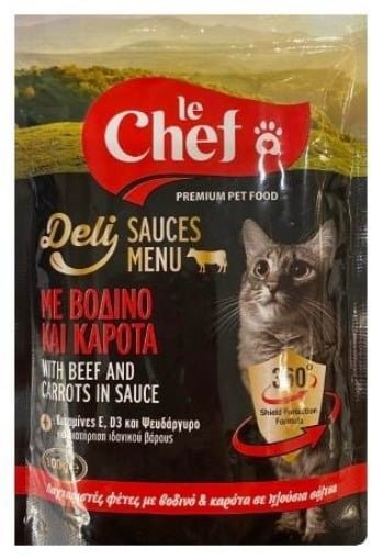 LE CHEF CAT ΦΑΚΕΛΑΚΙ 100g (ΜΟΣΧΑΡΙ - ΚΑΡΟΤΑ)