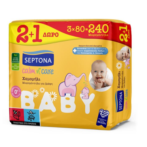 SEPTONA ΜΩΡΟΜΑΝΤΗΛΑ CALM N CARE (3x80τεμ.) - (ΧΑΜΟΜΗΛΙ) (2+1 ΔΩΡΟ)