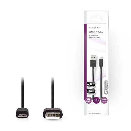 ΚΑΛΩΔΙΟ USB HIGH-SPEED A - MICRO B USB 1m NEDIS CCGP60500BK10