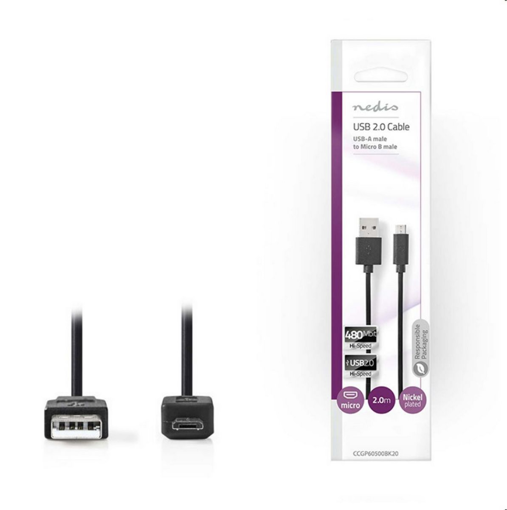 ΚΑΛΩΔΙΟ USB HIGH-SPEED A - MICRO B USB 2m NEDIS CCGP60500BK20