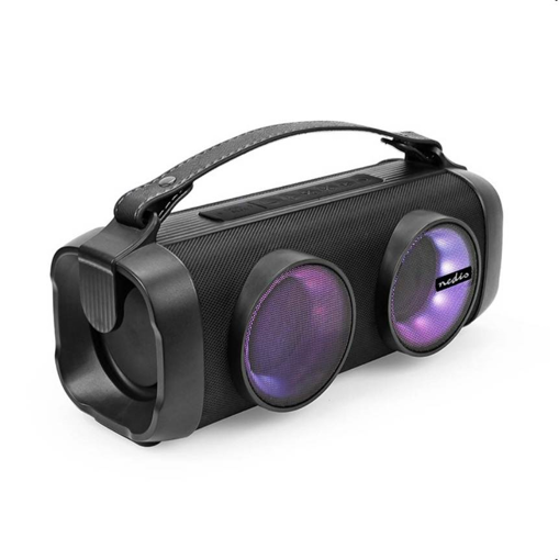 ΦΟΡΗΤΟ TWS ΗΧΕΙΟ BLUETOOTH 24W ΜΕ ΔΕΡΜΑΤΙΝΗ ΛΑΒΗ ΜΕΤΑΦΟΡΑΣ NEDIS SPBB306BK