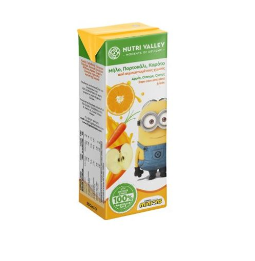 NUTRI VALLEY ΧΥΜΟΣ 100% ΜΗΛΟ/ΠΑΡΤΟΚΑΛΙ/ΚΑΡΟΤΟ MINIONS 250ml