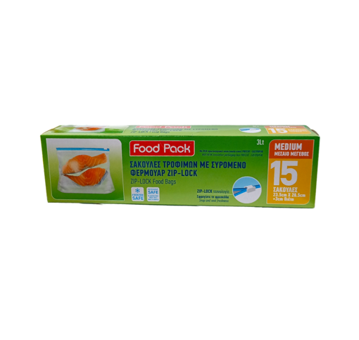 ΣΑΚΟΥΛΕΣ ΤΟΡΦΙΜΩΝ FOOD PACK ZIP-LOCK 15TMX - ΜEDIUM (23.5X28.5cm)