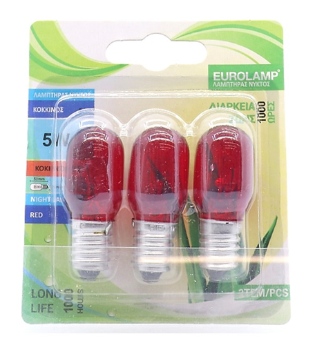 EUROLAMP ΛΑΜΠΑ ΝΥΚΤΟΣ 5W E14 KOKKINH (3τεμ.) - (800-88182)