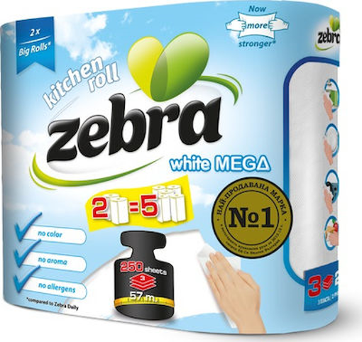 ZEBRA ΧΑΡΤΙ ΚΟΥΖΙΝΑΣ 2 ΡΟΛΛΑ 3Φ - (WHITE MEGA)