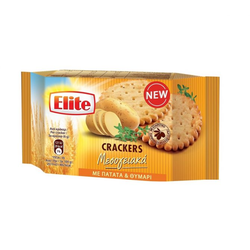 ELITE CRACKERS ΜΕΣΟΓΕΙΑΚΑ ΠΑΤΑΤΑ&ΘΥΜΑΡΙ 105gr Σ16 