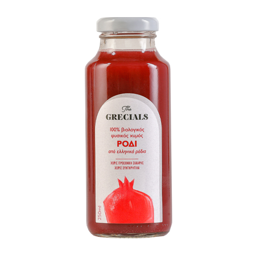 GRECIALS ΧΥΜΟΣ ΣΕ ΓΥΑΛΙΝΟ 250ml - (100% ΧΥΜΟΣ ΡΟΔΙ)