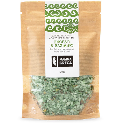 MAMMA GRECA ΑΛΑΤΙ ΜΕΣΟΛΟΓΓΙΟΥ ΜΕ ΣΚΟΡΔΟ & ΒΑΣΙΛΙΚΟ 200gr. - (REFILL)