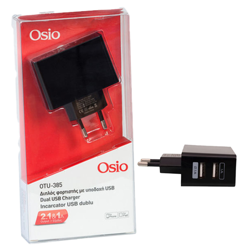 OSIO ΦΟΡΤΙΣΤΗΣ ΜΕ 2 ΘΥΡΕΣ USB - (ΜΑΥΡΟΣ) (OTU-385B)