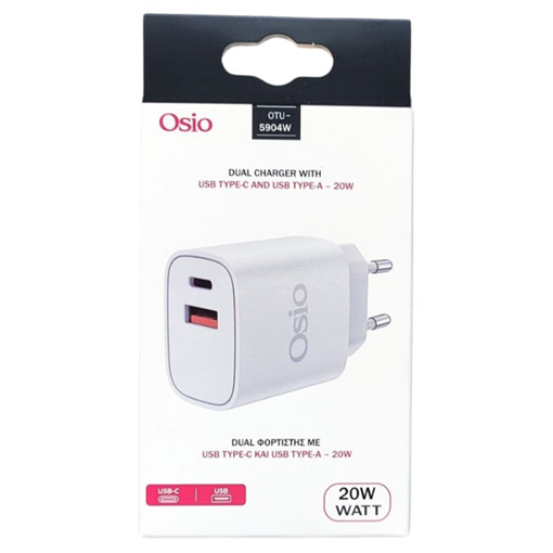 OSIO ΦΟΡΤΙΣΤΗΣ ΤΑΧΕΙΑΣ ΦΟΡΤΙΣΗΣ ΜΕ USB & TYPE C ΥΠΟΔΟΣΧΗ - (ΑΣΠΡΟΣ) (OTU-5904W)