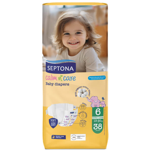 SEPTONA CALM N CARE BABY DIAPERS EXTRA LARGE No 6 (38τεμ.) - (13-20kg)