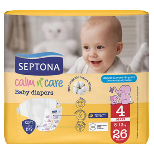 SEPTONA CALM N CARE BABY DIAPERS MAXI No 4 (26τεμ.) - (8-13kg)