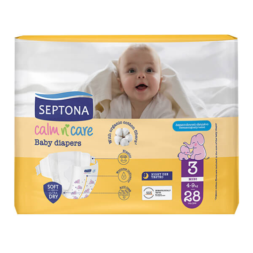 SEPTONA CALM N CARE BABY DIAPERS MIDI No 3 (28τεμ.) - (4-9kg)