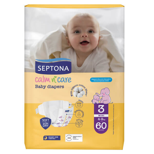 SEPTONA CALM N CARE BABY DIAPERS MIDI No 3 (60τεμ.) - (4-9kg)