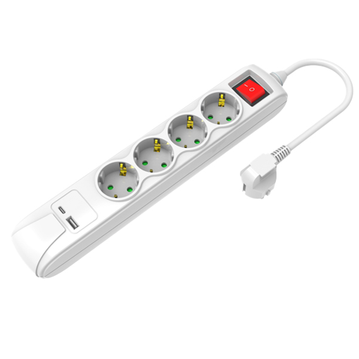 TNS ΠΟΛΥΜΠΡΙΖΟ 4Θ + USB ΘΥΡΑ+ 1,5m ΚΑΛΩΔΙΟ - (ΑΣΠΡΟ) (35-950-1050)