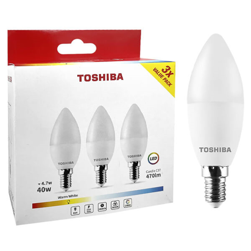 TOSHIBA ΛΑΜΠΑ (LED) 3P E14 4,7/40W 3000K (3τεμ.)