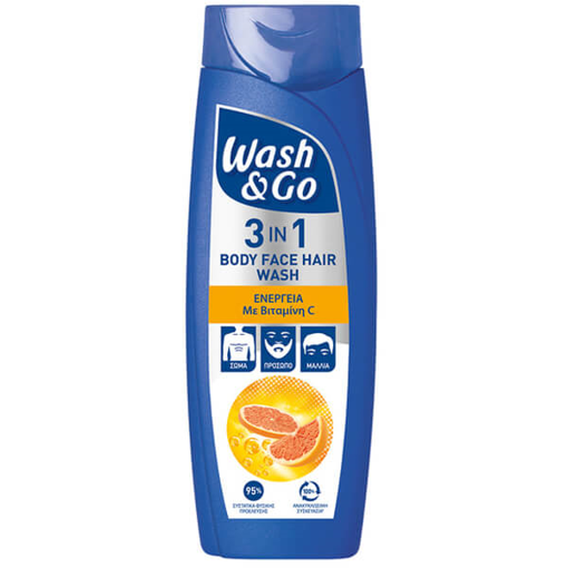 WASH & GO MEN SHAMPOO 3in1 400ml - (VITAMIN C) (1+1 ΔΩΡΟ)