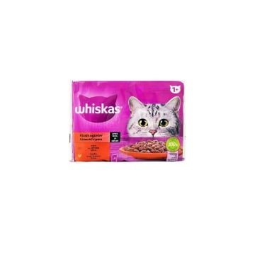 WHISKAS ΓΑΤΟΤΡΟΦΗ ΕΠΙΛΕΓΜΕΝΟ ΚΡΕΑΣ ΣΕ ΣΑΛΤΣΑ 4x85gr.