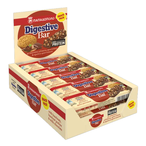 ΠΑΠΑΔΟΠΟΥΛΟΥ DIGESTIVE BARS  ΜΕ ΠΡΩΤΕΪΝΗ (10x28gr.) - (ΣΟΚΟΛΑΤΑ ΓΑΛΑΚΤΟΣ,ΦΟΥΝΤΟΥΚΙΑ & ΠΡΑΛΙΝΑ ΦΟΥΝΤΟΥΚΙΟΥ)