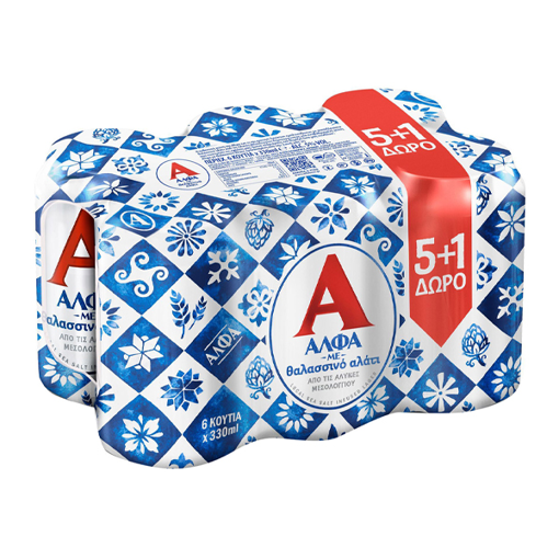 ΑΛΦΑ ΜΠΥΡΑ ΜΕ ΘΑΛΑΣΣΙΝΟ ΑΛΑΤΙ ΚΟΥΤΙ (6x330ml) - (5+1 ΔΩΡΟ)