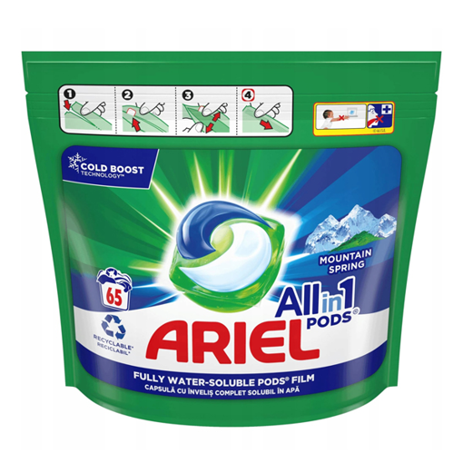 ARIEL ΥΓΡΕΣ ΚΑΨΟΥΛΕΣ ALL IN 1  (65τεμ.) - (MOUNTAIN SPRING)