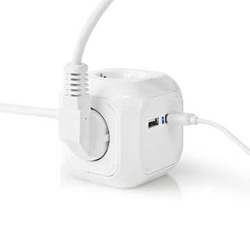 ΠΟΛΥΠΡΙΖΟ ΣΕ ΣΧΗΜΑ ΚΥΒΟΥ 4 ΘΕΣΕΩΝ+2 ΘΥΡΕΣ USB NEDIS EXSOC415UFWT 1,5m (ΛΕΥΚΟ)